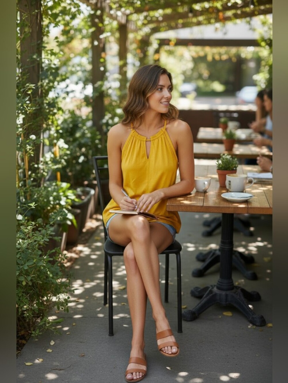Jessica Simpson Yellow Knit Cut-Out Camisole Blouse Split Neck Sleeveless M - Picture 6 of 9